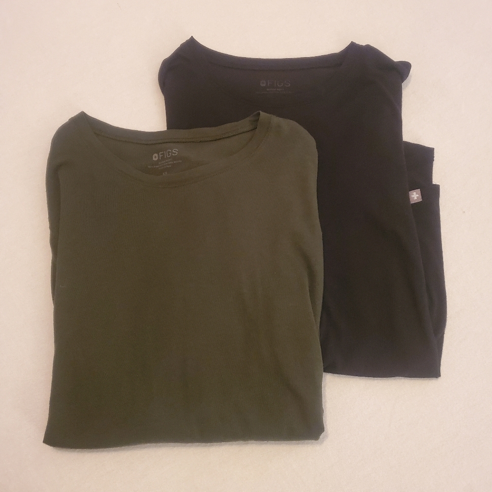 FIGS (2 Piece Bundle) Moss & Black Super Soft Pima Modal Long Sleeve Underscrubs - Picture 3 of 11